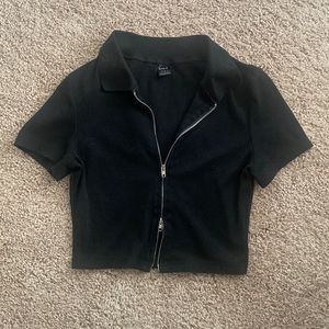Shein black zip up crop top